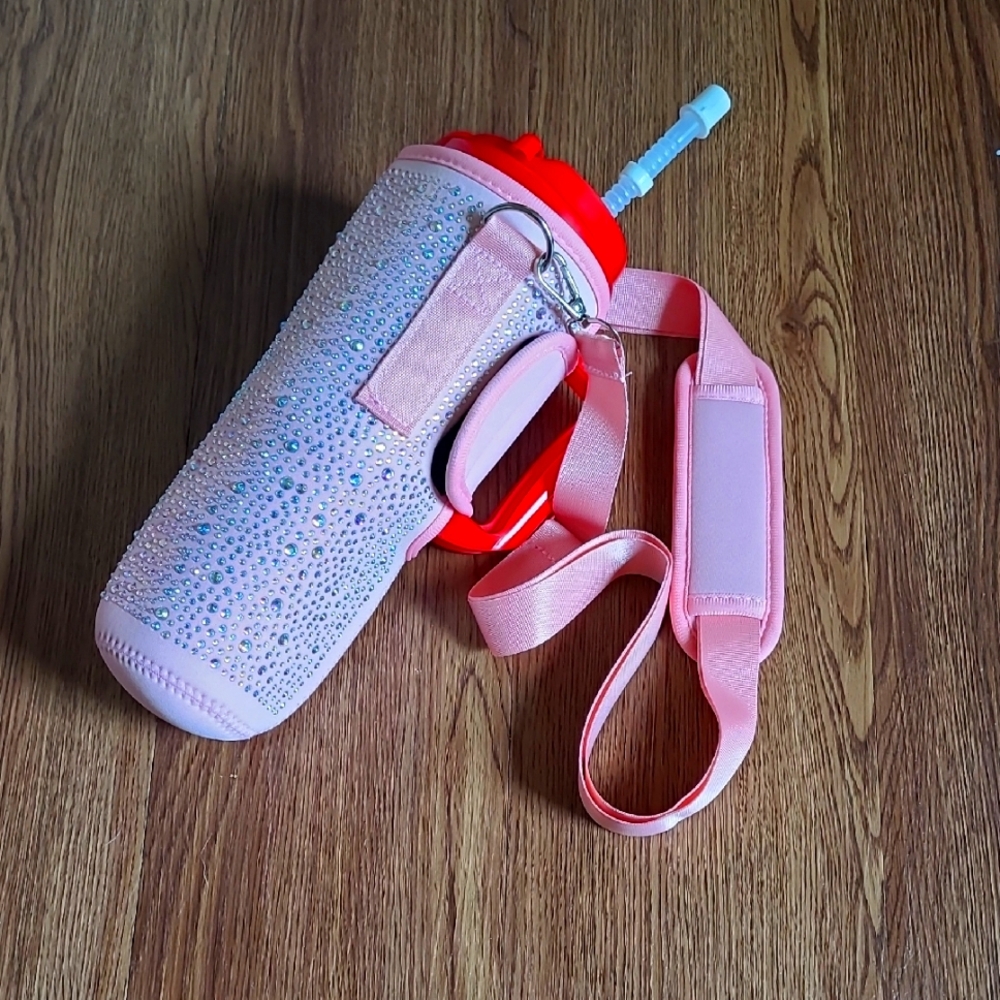 Pink Rhinestone Stanley Cup Cover W/ Strap